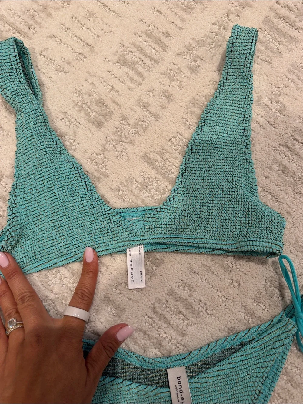 bond-eye Textured Aqua Tie-Side Bikini